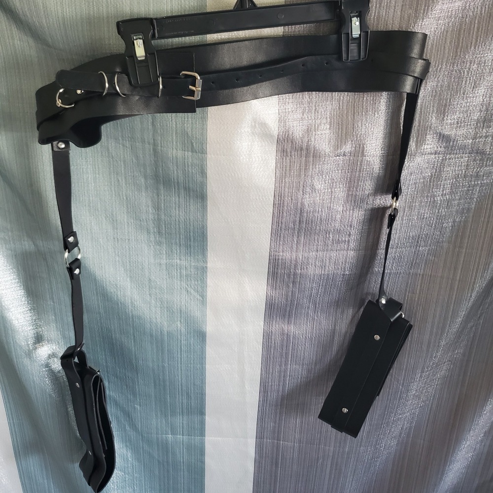 Black Faux Leather Utility Belt Harness with Dual Holsters Goth Festival Cosplay